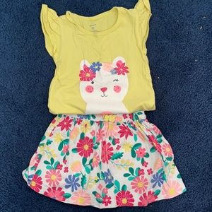 One outfit 2t girl yellow cat shirt/ n skorts